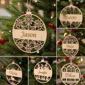 Laser Ornaments Bundle, Personalized Christmas Designs, 6 Pack