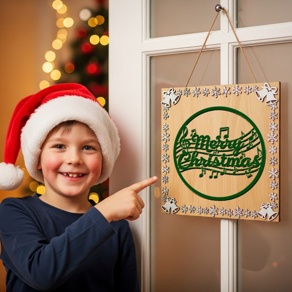 Merry Christmas Musical Notes, Round Door Hanger, Holiday