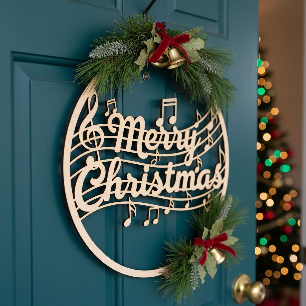 Merry Christmas Musical Notes, Round Door Hanger, Holiday