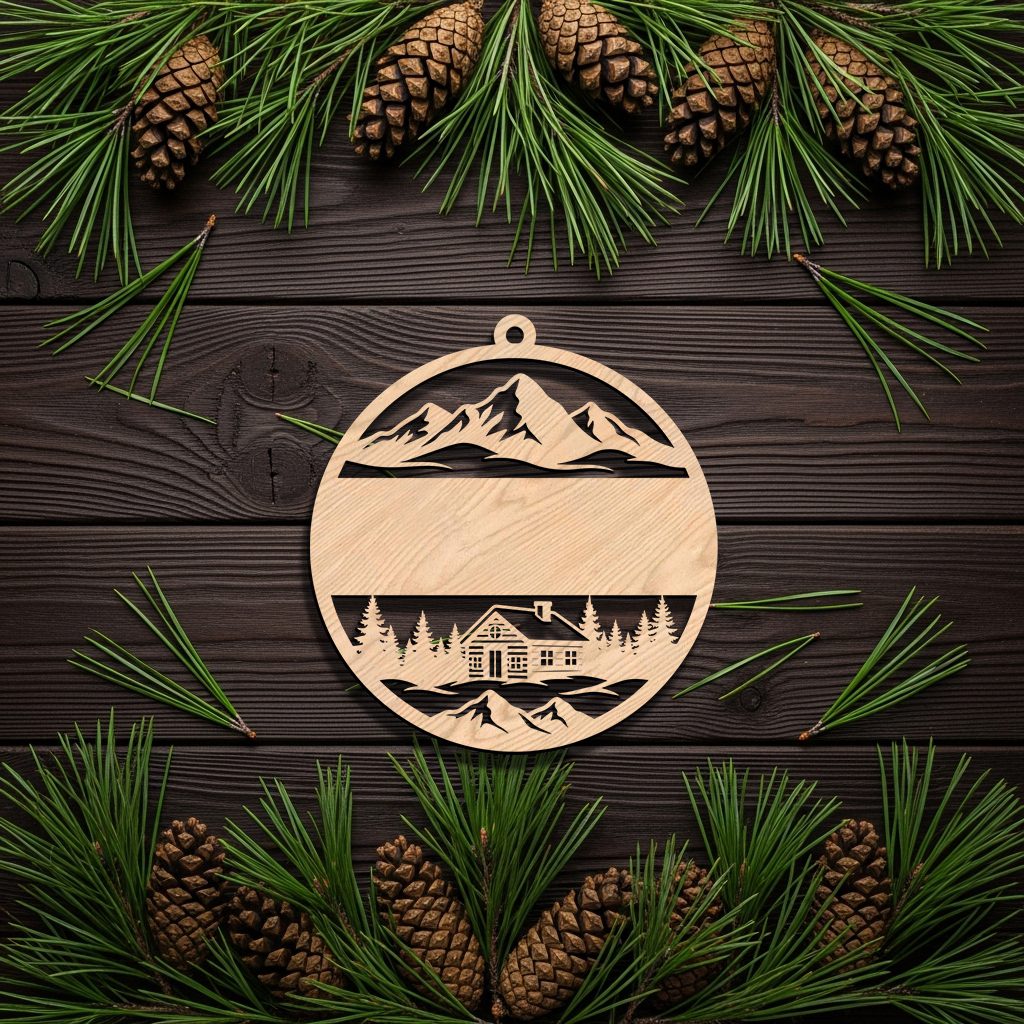 Mountain Ornament Christmas Design, Personalized Circular Holiday Decoration