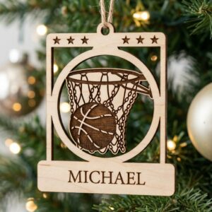 Personalized Basketball Ornament, Custom Name, Christmas Hoop Net