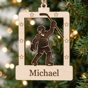 Personalized Hockey Ornament, Custom Name Ice Hockey Player