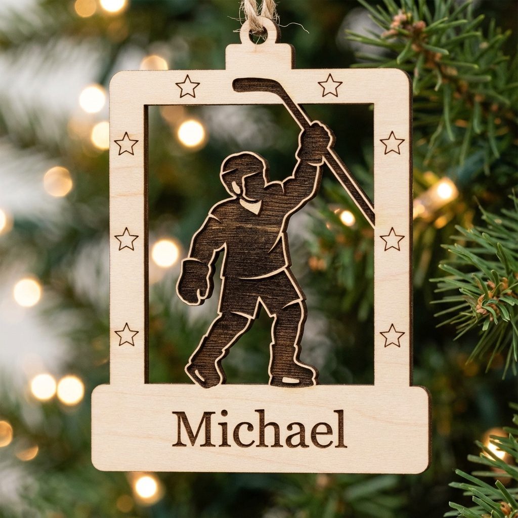 Personalized Hockey Ornament, Custom Name Ice Hockey Player