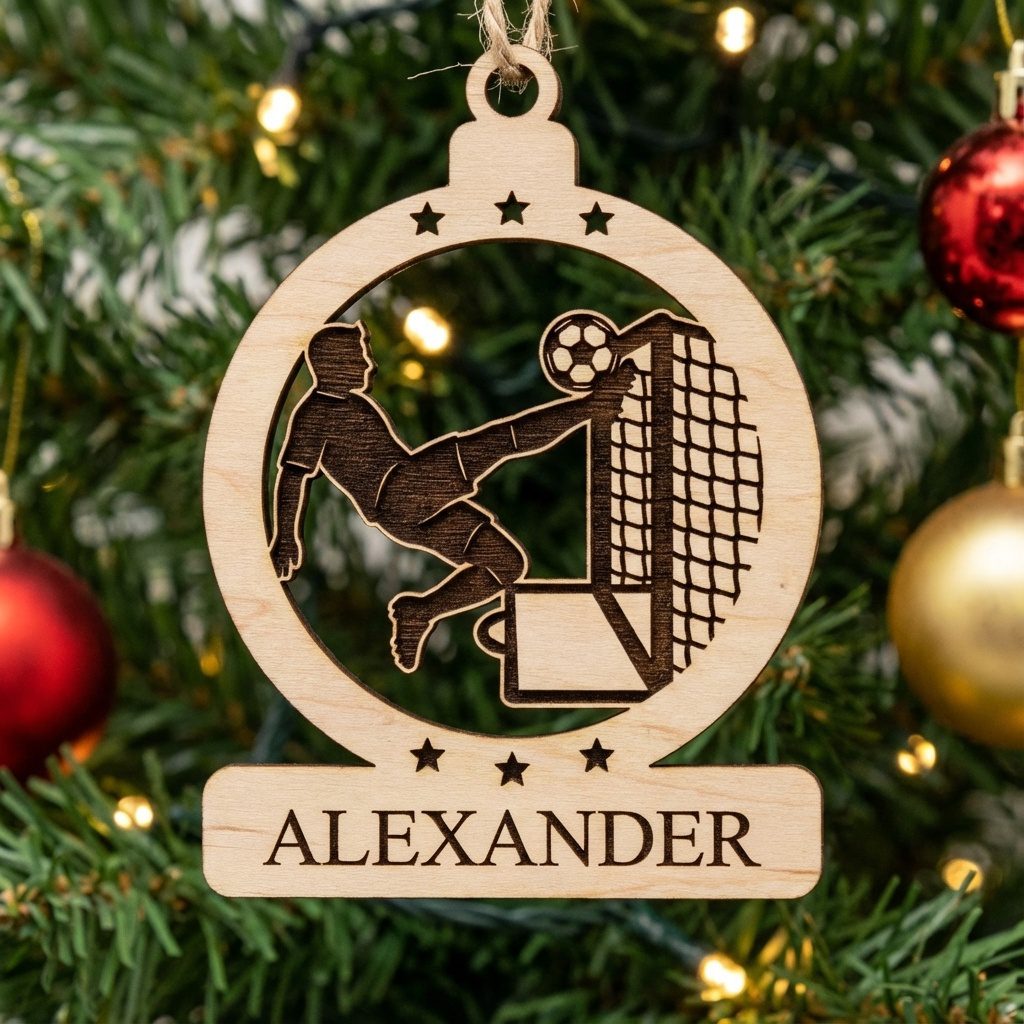 Personalized Soccer Ornament, Bicycle Kick Design, Custom Name
