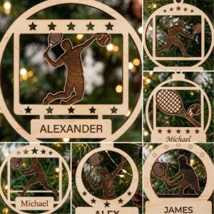 Personalized Tennis Ornament Bundle, Christmas Laser Engraved, Custom