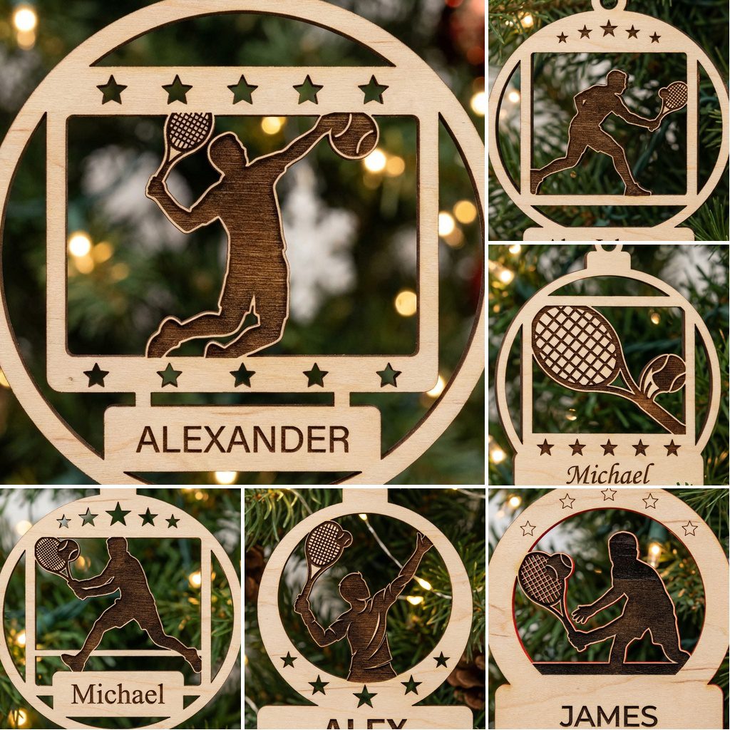 Personalized Tennis Ornament Bundle, Christmas Laser Engraved, Custom
