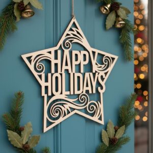 Round Christmas Door Hanger Sign Bundle, 6 Holiday Designs, Winter Porch Decor