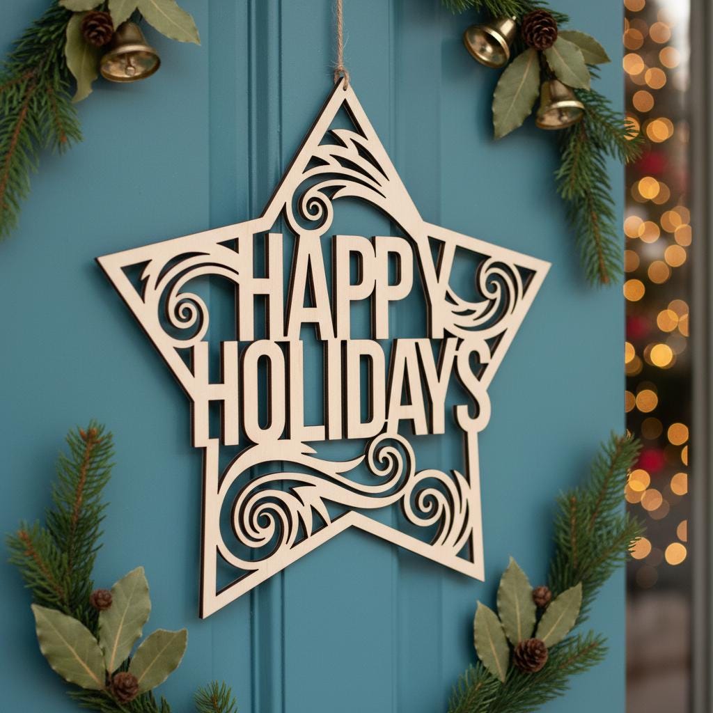 Round Christmas Door Hanger Sign Bundle, 6 Holiday Designs, Winter Porch Decor