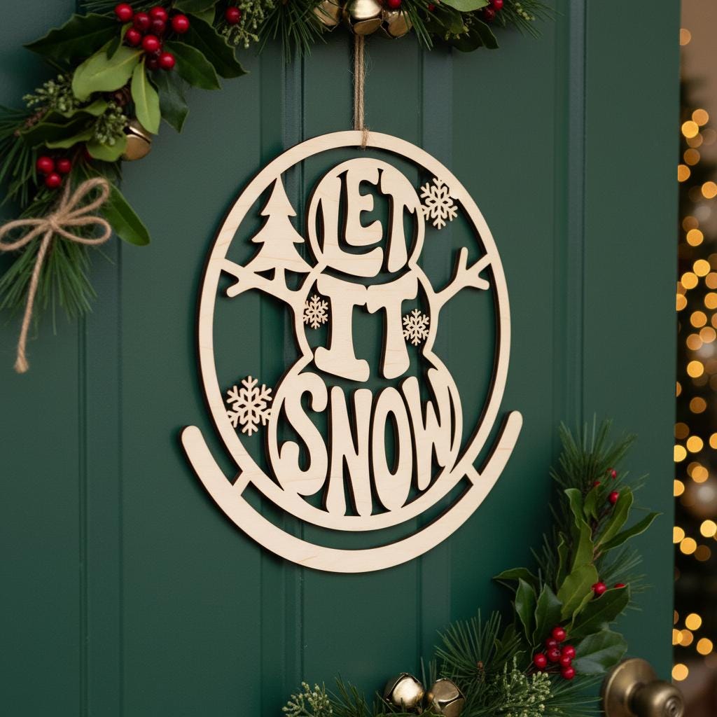 Round Christmas Door Hanger Sign Bundle, 6 Holiday Designs, Winter Porch Decor