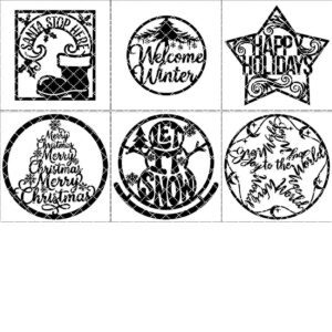 Round Christmas Door Hanger Sign Bundle, 6 Holiday Designs, Winter Porch Decor