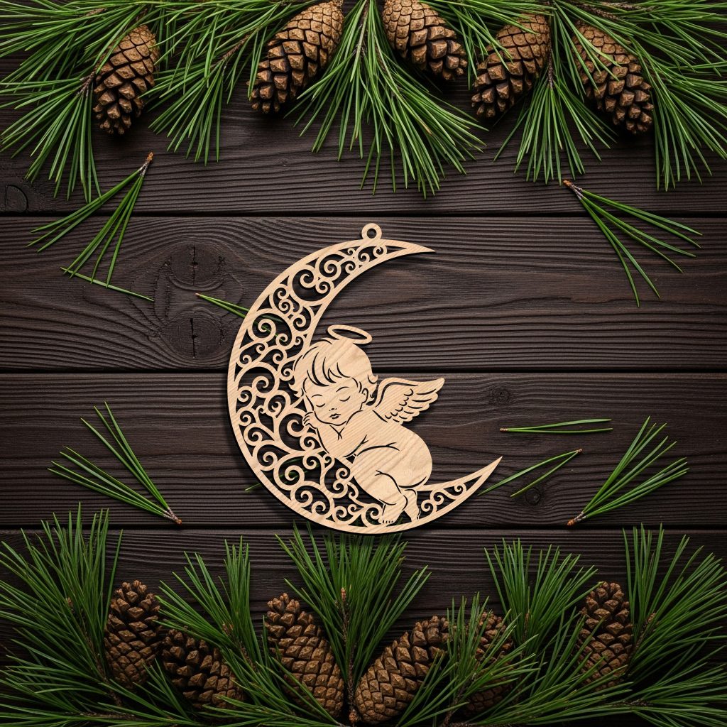 Angelo Dormiente con Luna, Ornamento per Decorazioni Natalizie, Design Angelico - immagine 2
