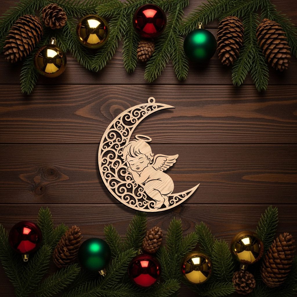Angelo Dormiente con Luna, Ornamento per Decorazioni Natalizie, Design Angelico - immagine 4