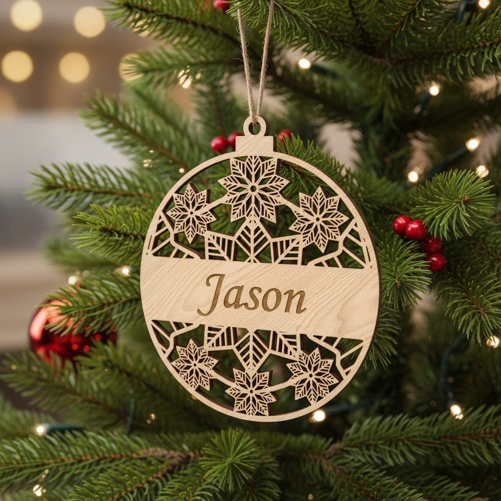 Snowflake Christmas Ornament, Custom Black and White Holiday