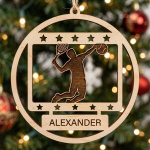 Tennis Overhead Smash Ornament, Personalized Monogram, Christmas Decoration