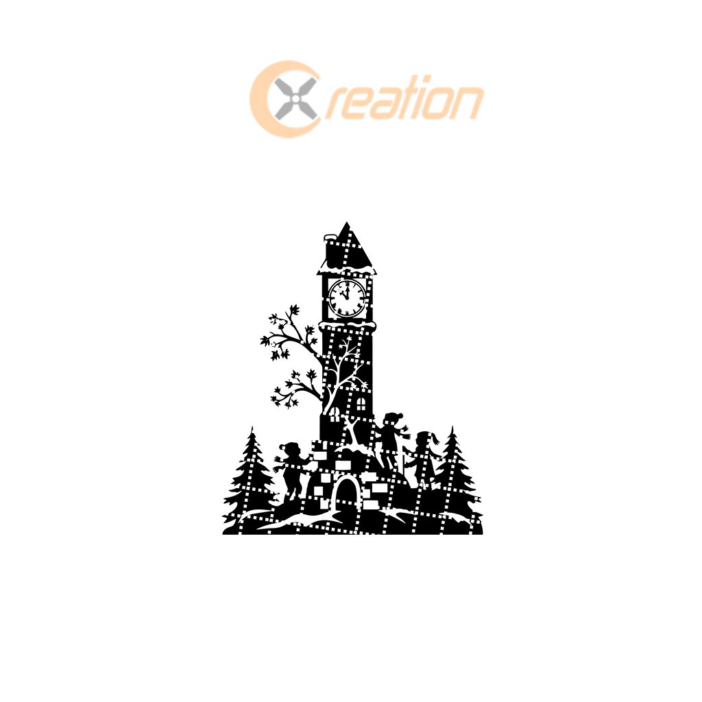 Xmas Laser etched, Monogram Clock Tower Wall Art,