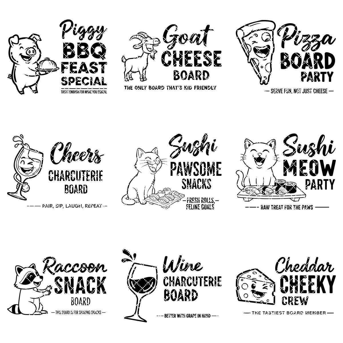 Bundle Incisione Tagliere Salumi, 20 Design Divertenti di Giochi di Parole sul Brunch per Taglieri Familiari - immagine 12