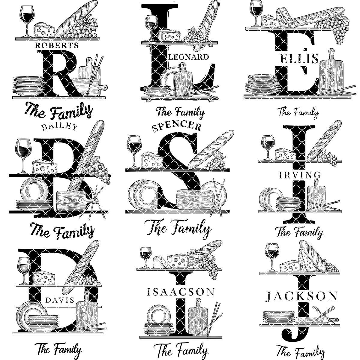 Wurstbrett Gravur Bundle, 52 Monogramm Alphabet Designs, Familiennamen Dateien – Bild 12