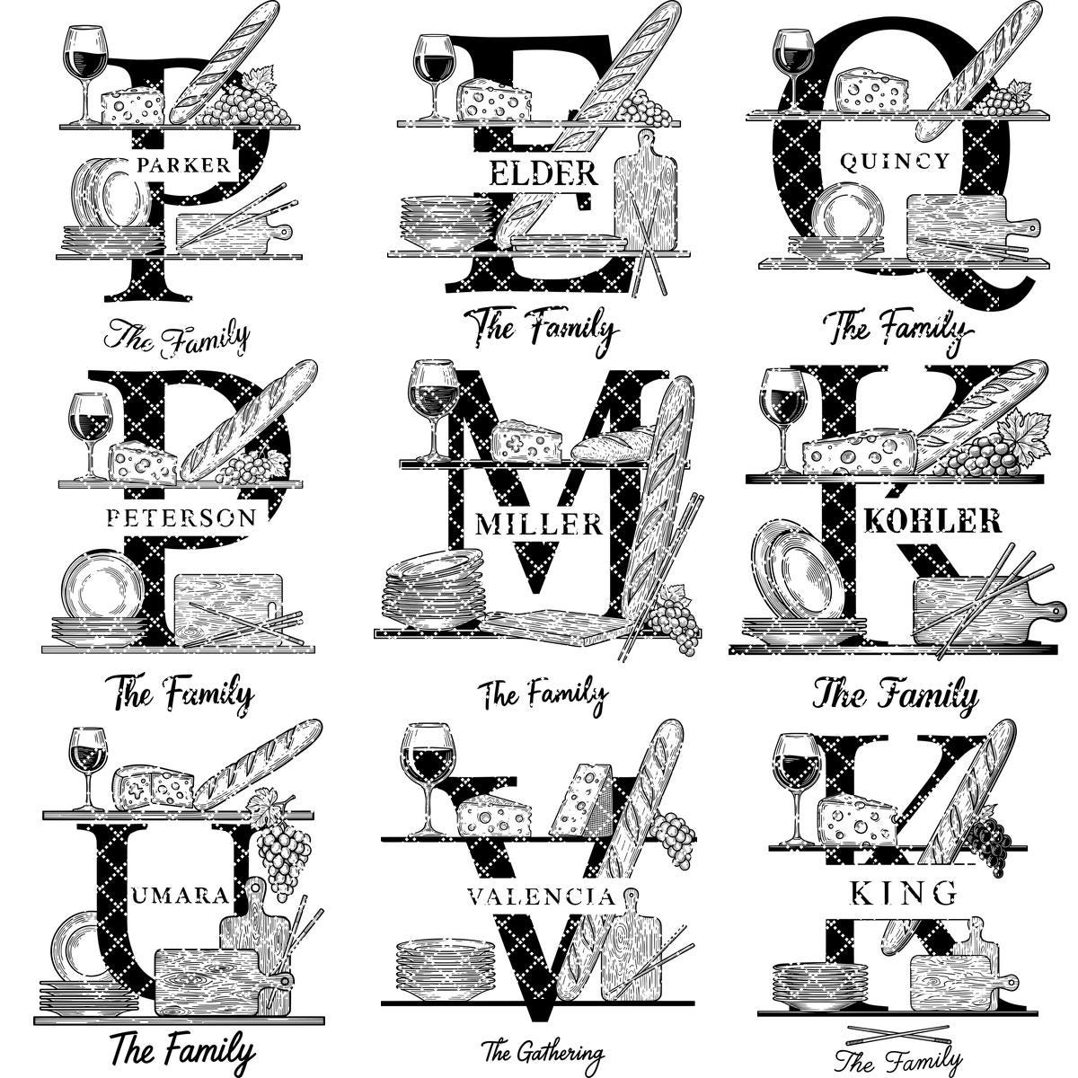 Wurstbrett Gravur Bundle, 52 Monogramm Alphabet Designs, Familiennamen Dateien – Bild 13