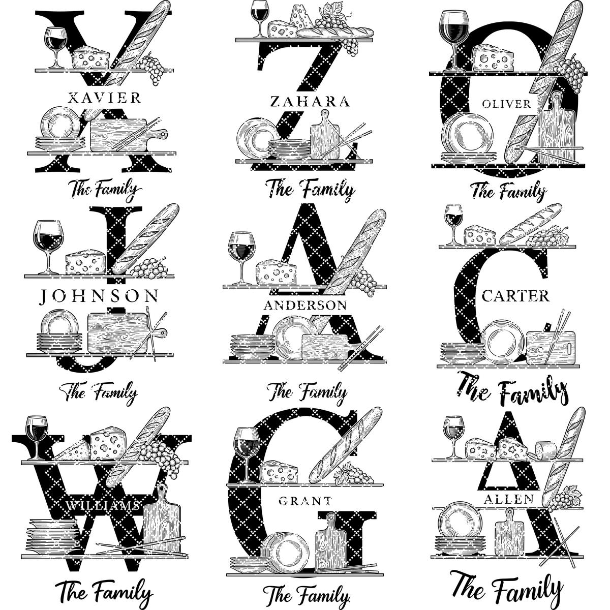 Wurstbrett Gravur Bundle, 52 Monogramm Alphabet Designs, Familiennamen Dateien – Bild 14