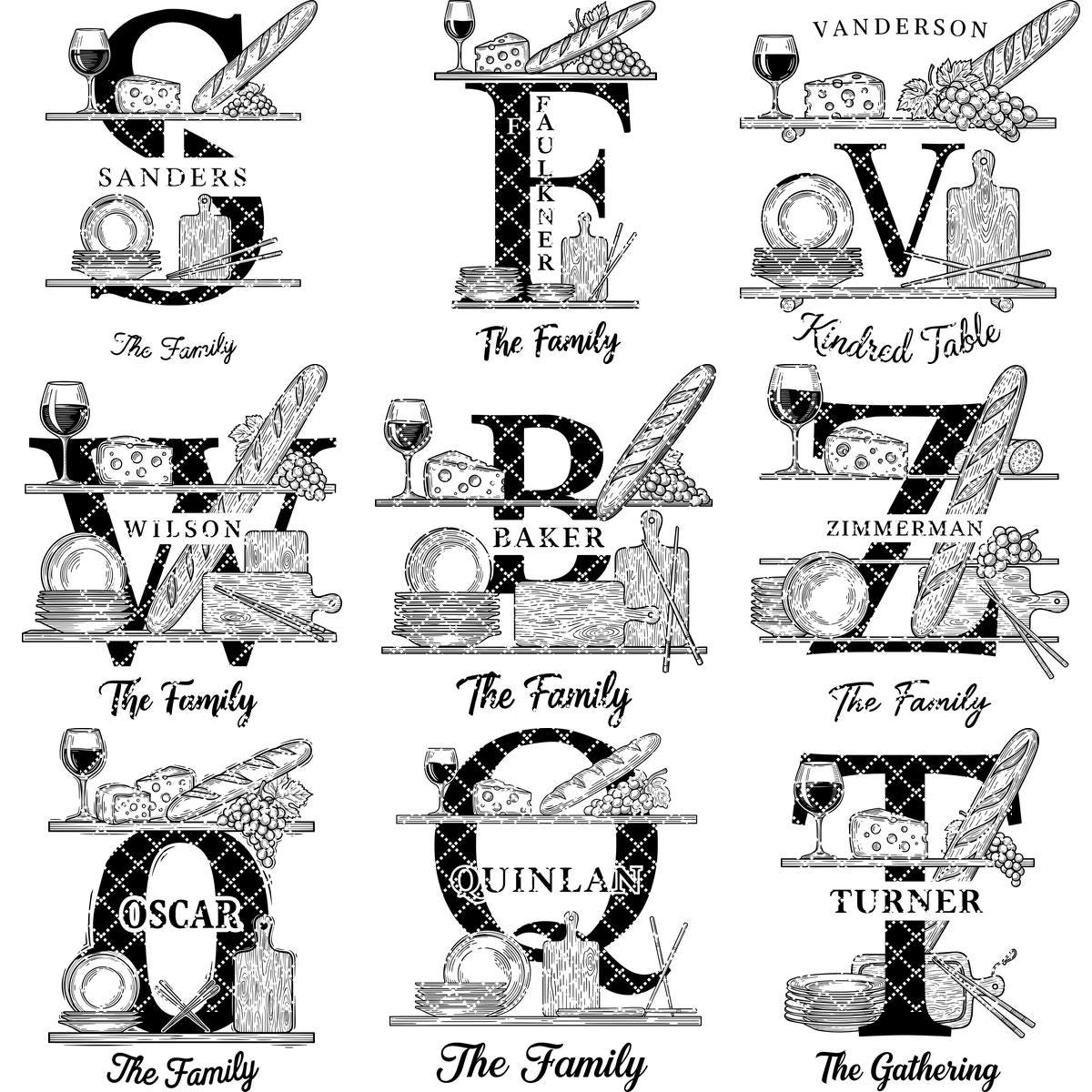 Charcuterie Board Engraving Bundle, 52 Monogram Alphabet Designs, Family Name Files