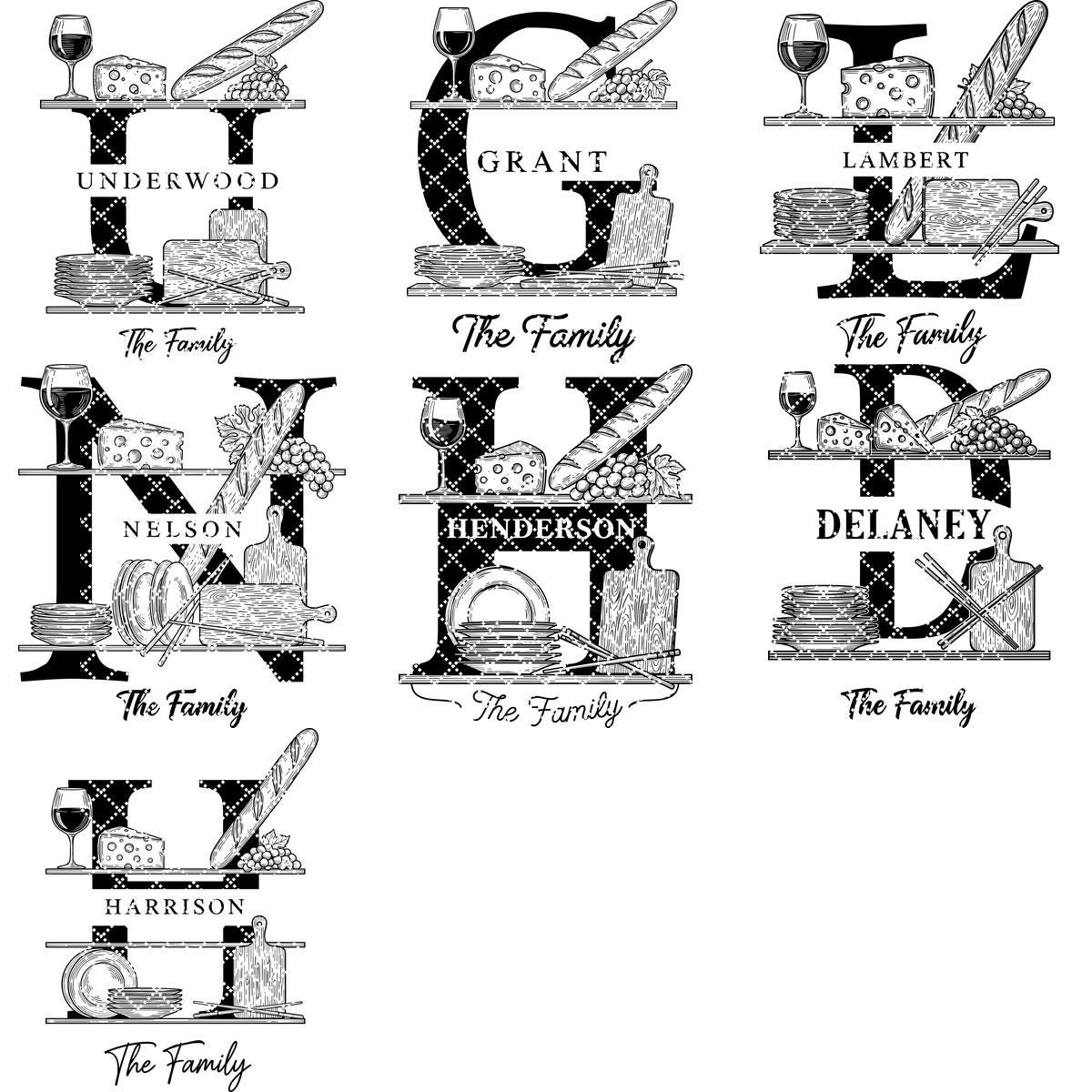 Wurstbrett Gravur Bundle, 52 Monogramm Alphabet Designs, Familiennamen Dateien – Bild 17