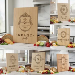 Charcuterie Board Laser Engraving File with Family Crest, Monogram Designs Gift