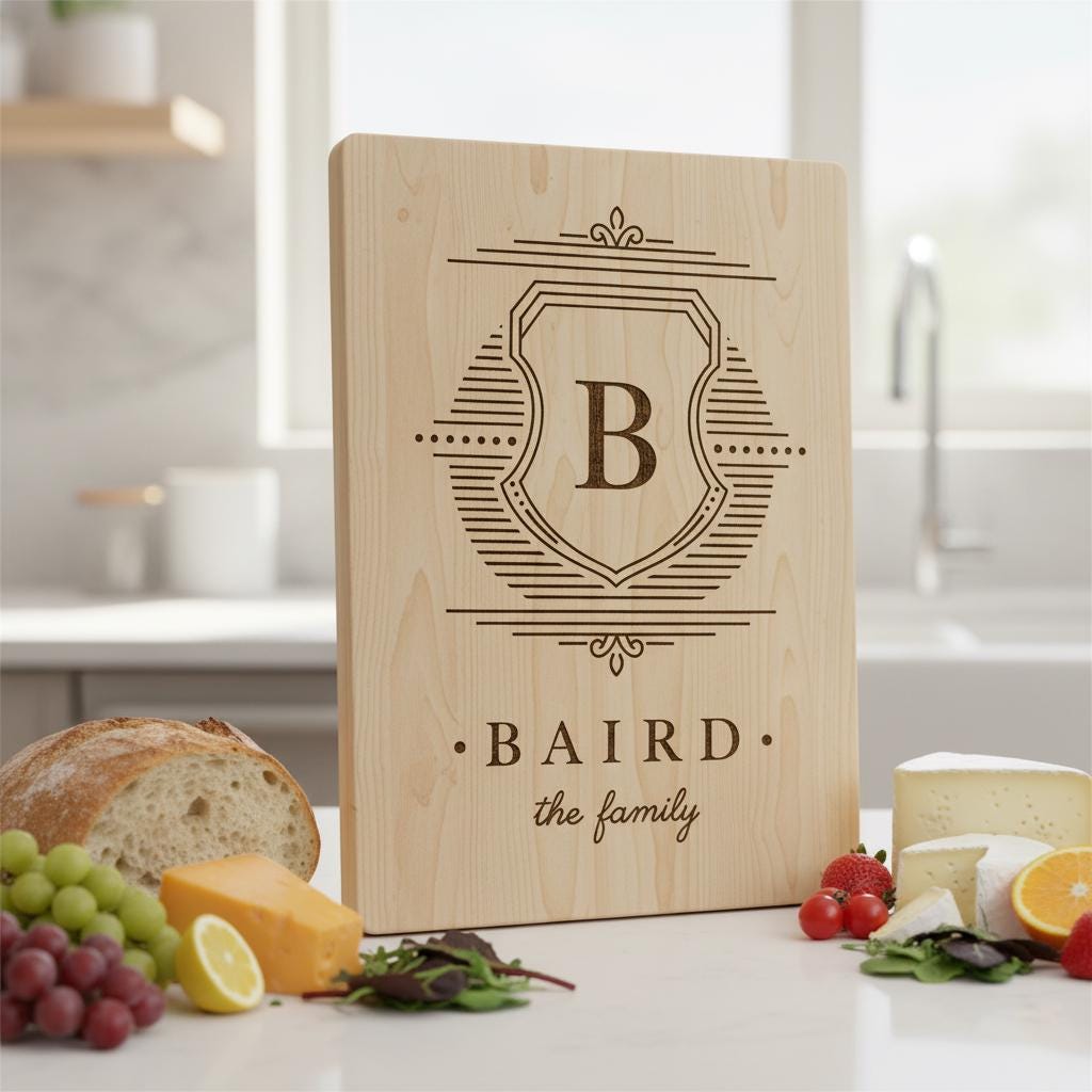 Charcuterie Board Laser Engraving File with Family Crest, Monogram Designs Gift