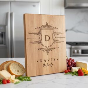 Charcuterie Board Laser Engraving File with Family Crest, Monogram Designs Gift