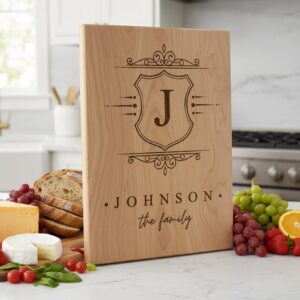 Charcuterie Board Laser Engraving File with Family Crest, Monogram Designs Gift