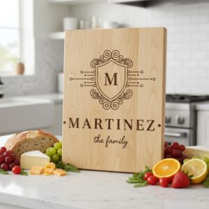 Charcuterie Board Laser Engraving File with Family Crest, Monogram Designs Gift