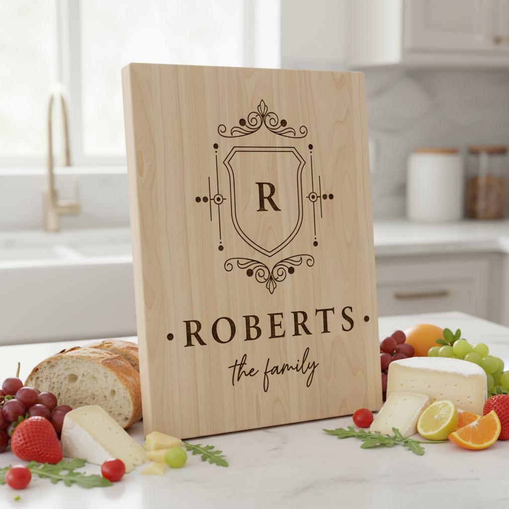 Charcuterie Board Laser Engraving File with Family Crest, Monogram Designs Gift