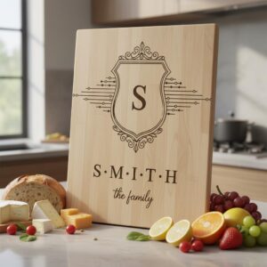 Charcuterie Board Laser Engraving File with Family Crest, Monogram Designs Gift