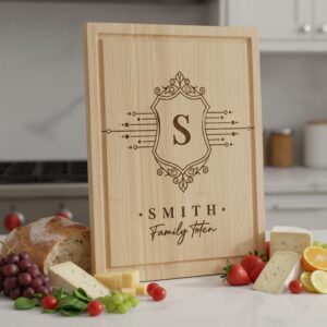 Charcuterie Board Laser Engraving File with Family Crest, Monogram Designs Gift