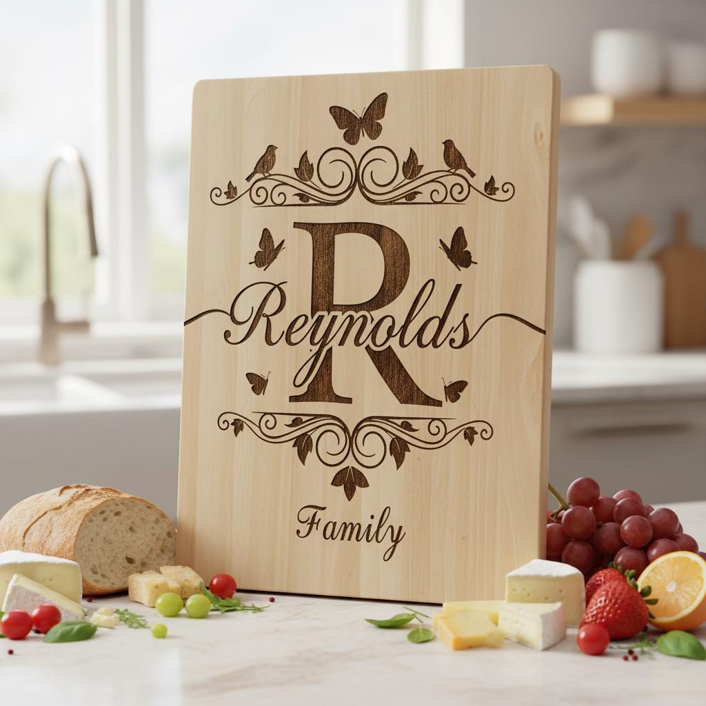 Bundle monogrammi tagliere salumi, 52 design con nomi di famiglia per regalo con incisione laser - immagine 3