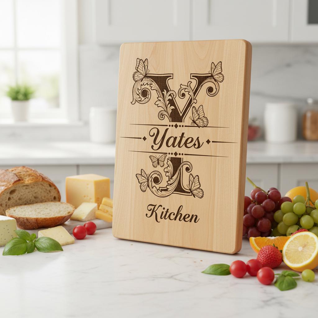 Charcuterie Board Monogram Vintage Alphabet Engraving File for Personalized Kitchen Boards