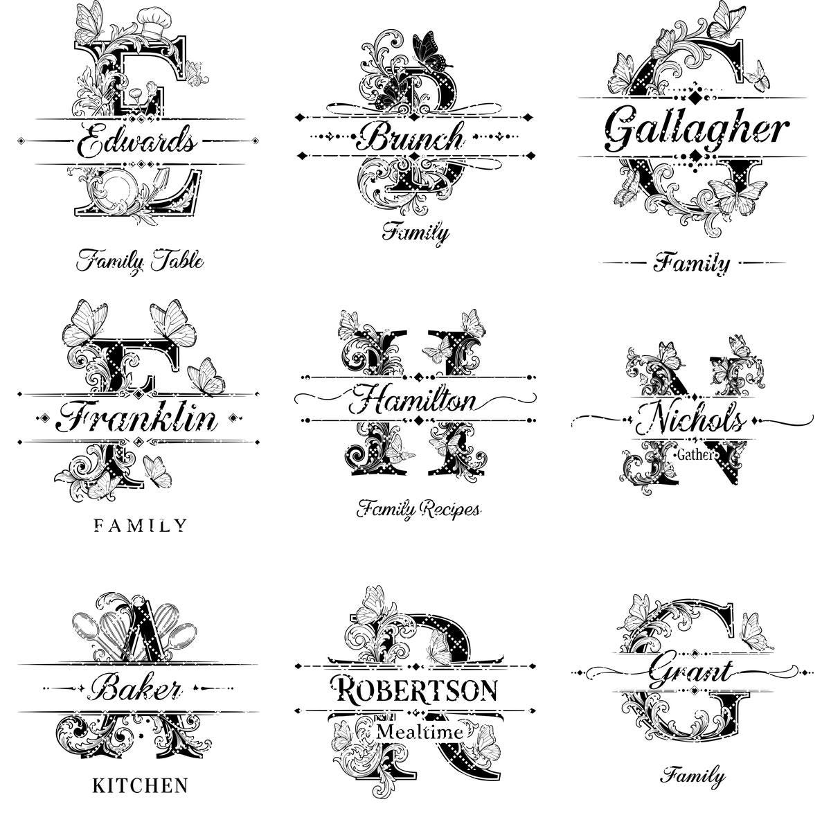 Charcuterie Board Monogram Vintage Alphabet Engraving File for Personalized Kitchen Boards