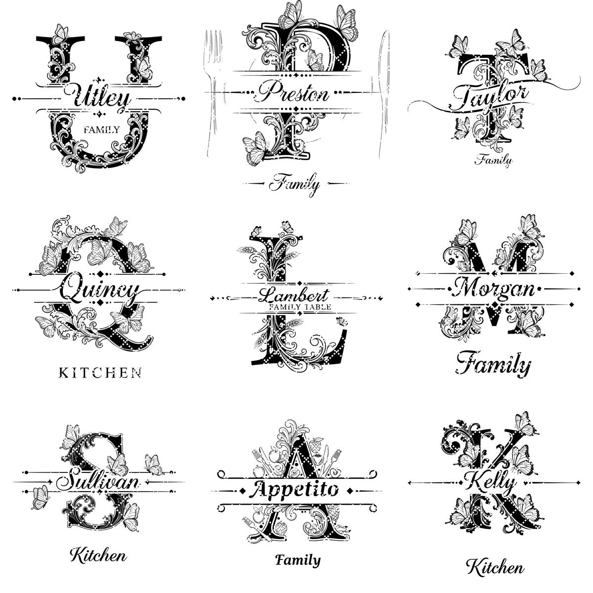 Charcuterie Board Monogram Vintage Alphabet Engraving File for Personalized Kitchen Boards
