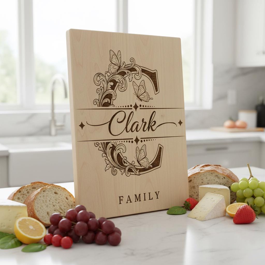 Charcuterie Board Monogram Vintage Alphabet Engraving File for Personalized Kitchen Boards