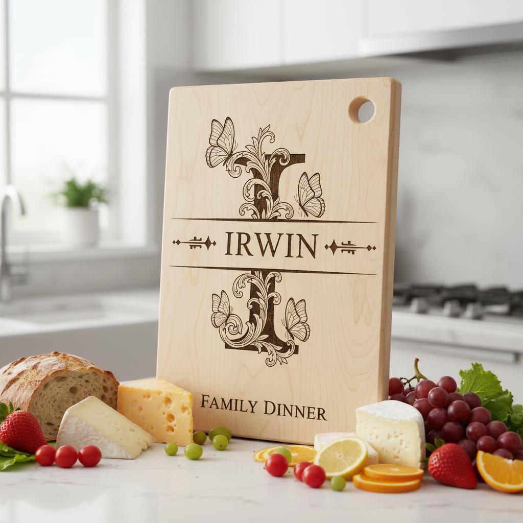 Charcuterie Board Monogram Vintage Alphabet Engraving File for Personalized Kitchen Boards
