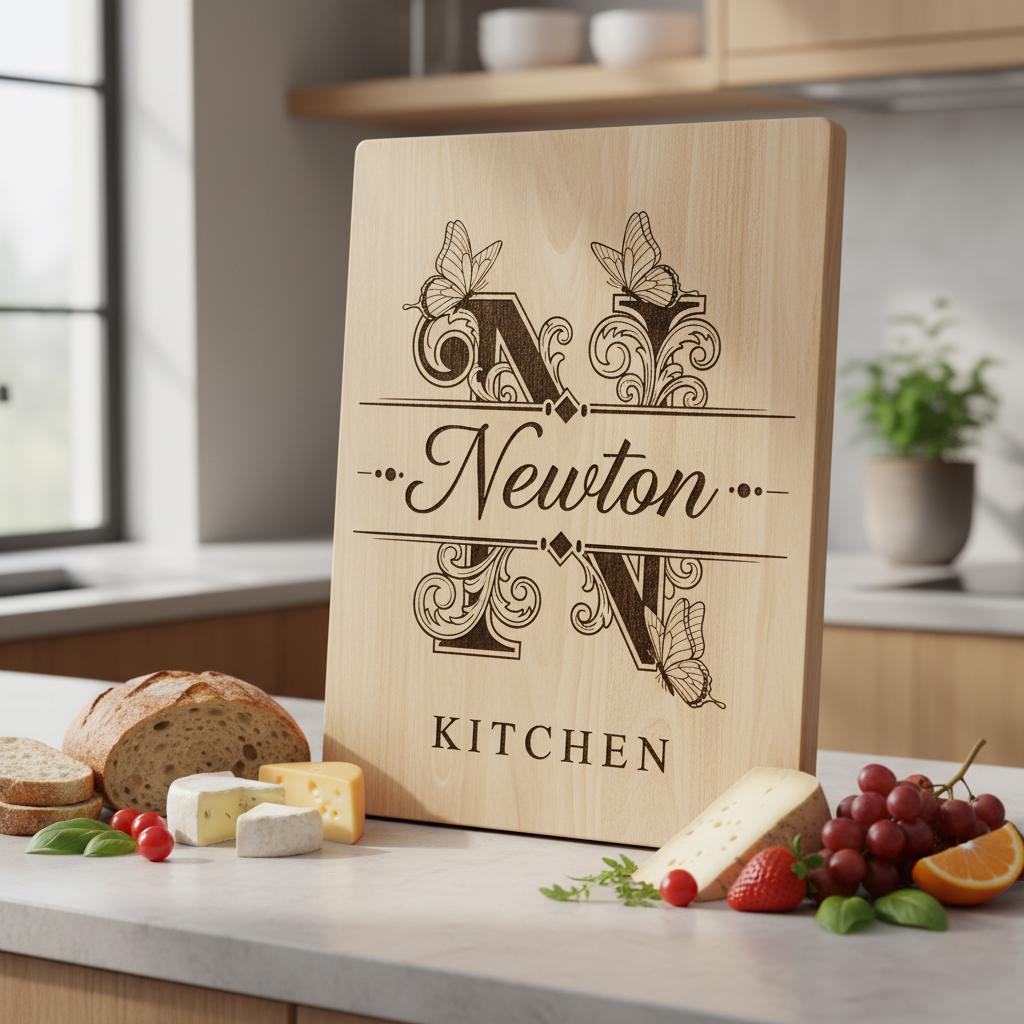 Charcuterie Board Monogram Vintage Alphabet Engraving File for Personalized Kitchen Boards