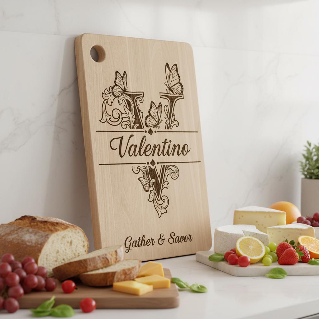 Charcuterie Board Monogram Vintage Alphabet Engraving File for Personalized Kitchen Boards