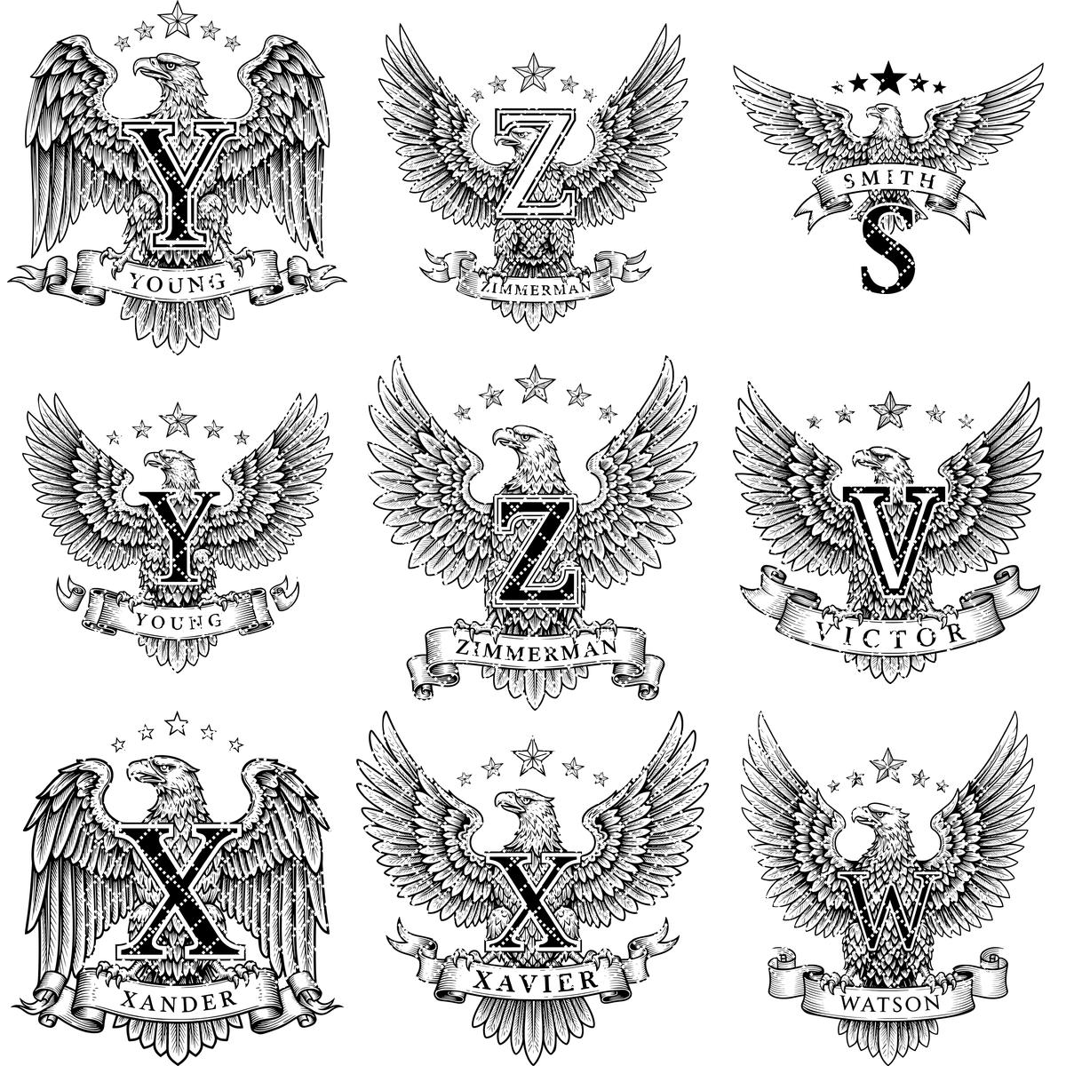 Adlerwappen Monogramm Bundle, 54 Designs für Lasergravur, Familiennamensschilder, Patriotische Deko – Bild 10