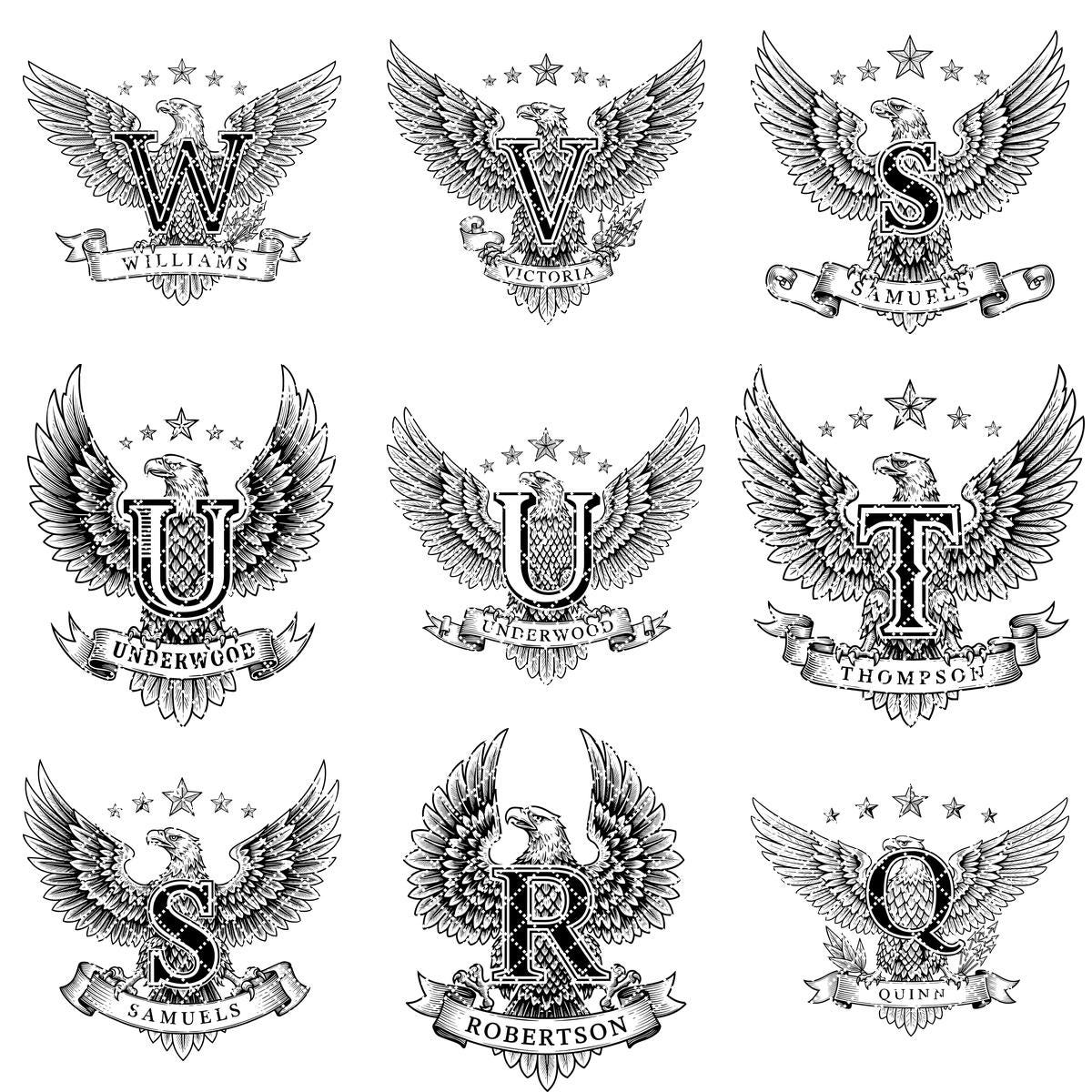 Adlerwappen Monogramm Bundle, 54 Designs für Lasergravur, Familiennamensschilder, Patriotische Deko – Bild 11