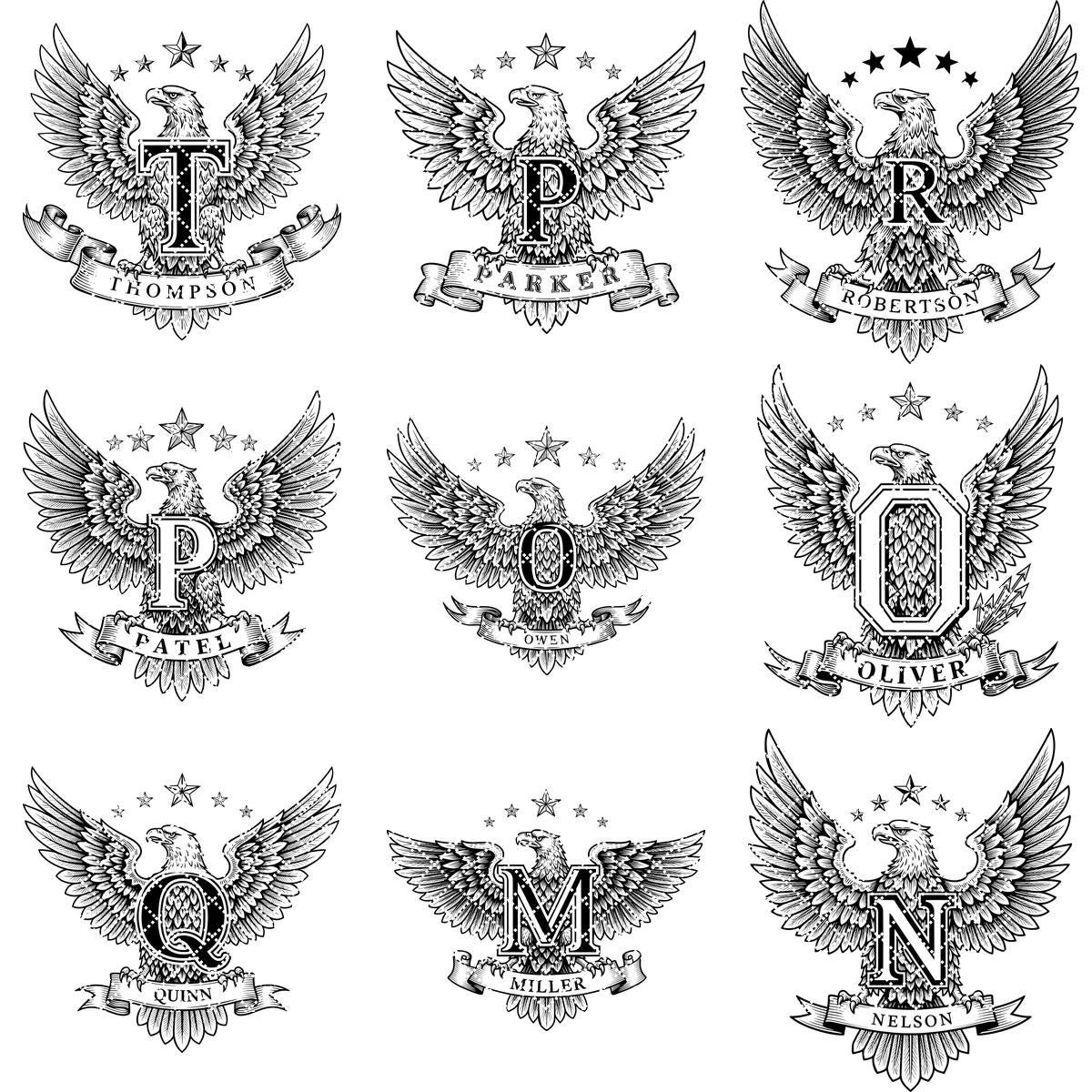 Adlerwappen Monogramm Bundle, 54 Designs für Lasergravur, Familiennamensschilder, Patriotische Deko – Bild 12