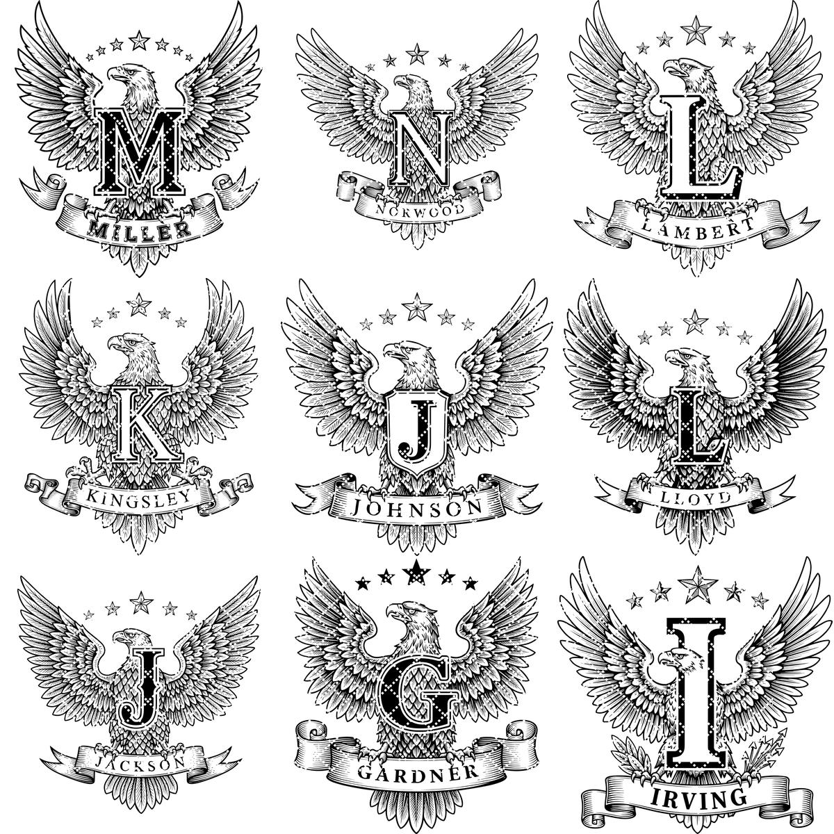 Adlerwappen Monogramm Bundle, 54 Designs für Lasergravur, Familiennamensschilder, Patriotische Deko – Bild 13