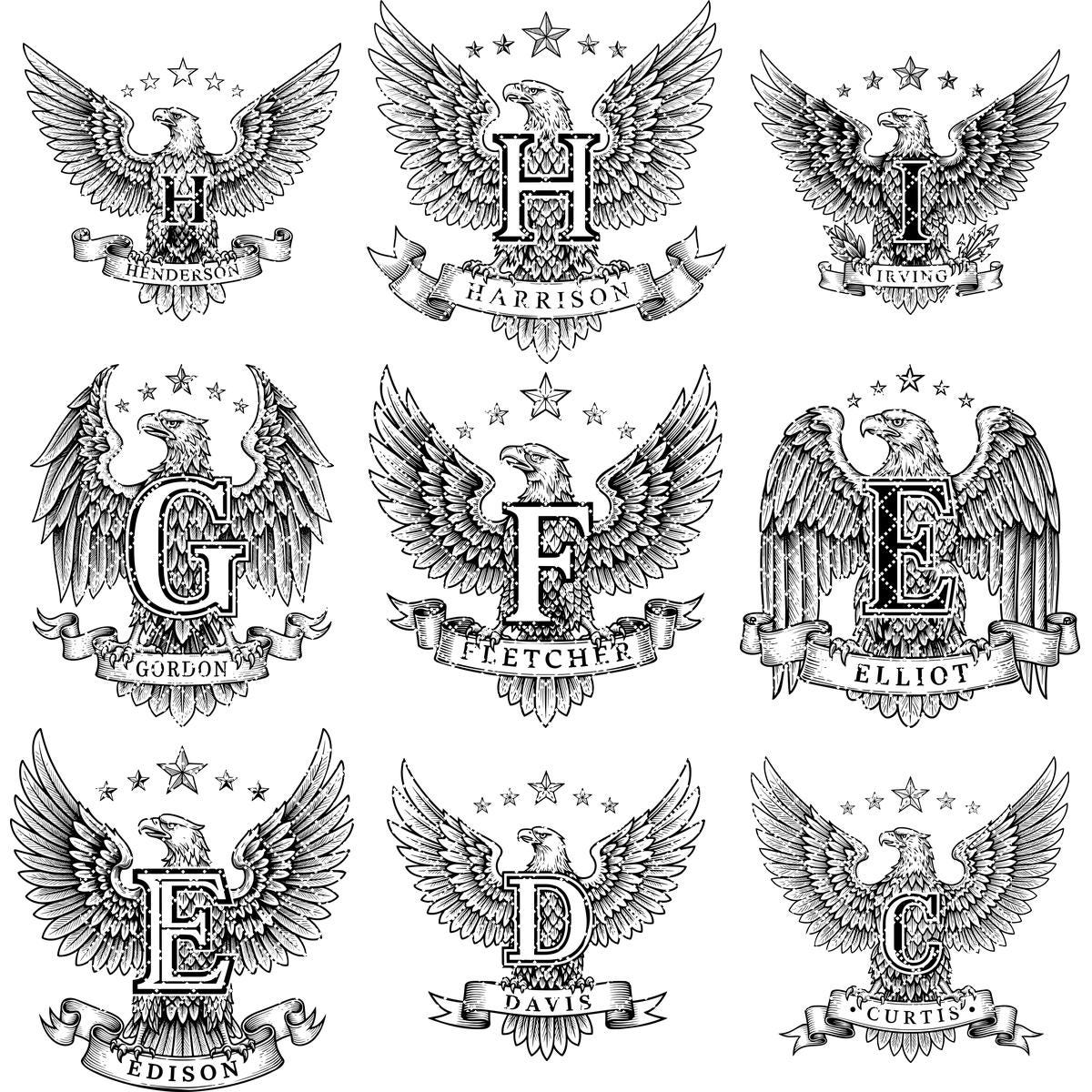 Adlerwappen Monogramm Bundle, 54 Designs für Lasergravur, Familiennamensschilder, Patriotische Deko – Bild 14