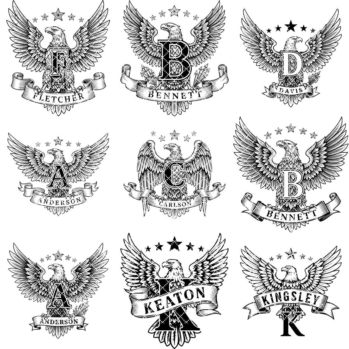 Adlerwappen Monogramm Bundle, 54 Designs für Lasergravur, Familiennamensschilder, Patriotische Deko – Bild 15
