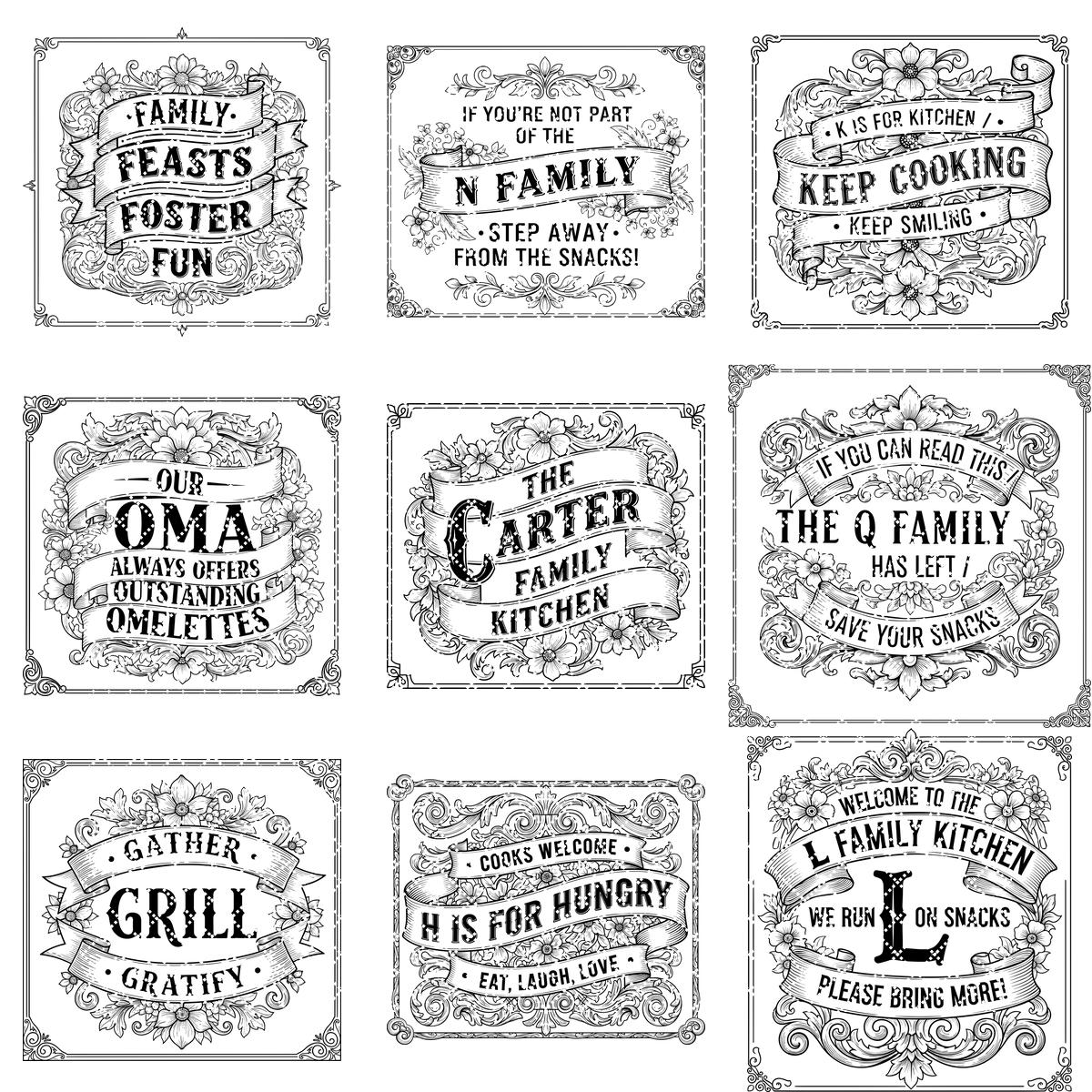 Bundle di File per Incisioni per Taglieri, Tagliere Salumi Nome Famiglia, Citazioni Cucina Vintage - immagine 13