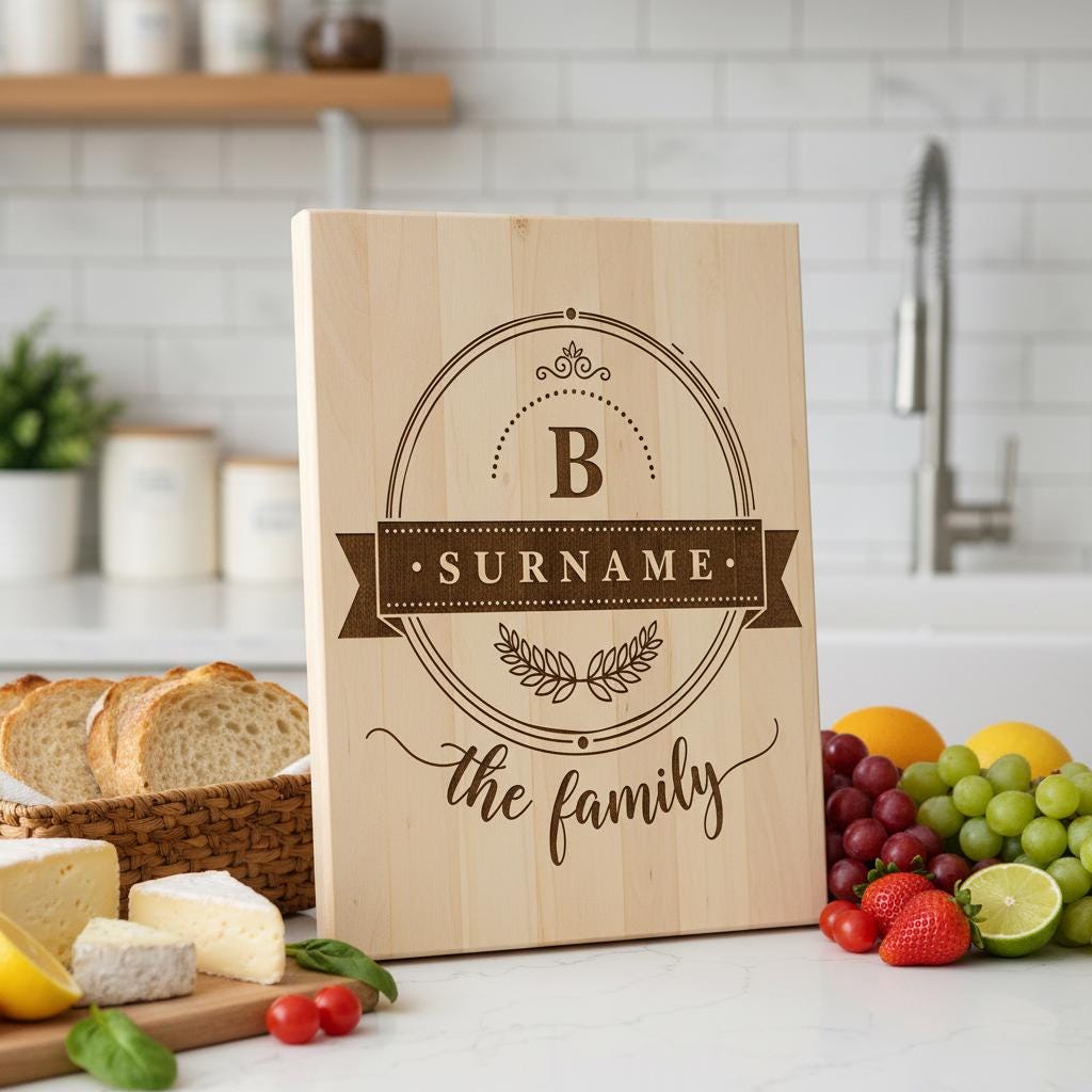 Family Crest Monogram Engraving File for Personalized Charcuterie Boards and Gifts