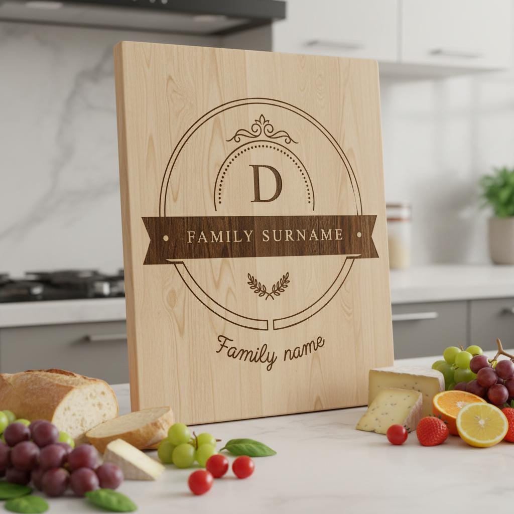 Family Crest Monogram Engraving File for Personalized Charcuterie Boards and Gifts